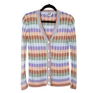 Vintage Macy's Striped Ribbed Pastel Knit Cardigan Sweater XS True Vintage 60s